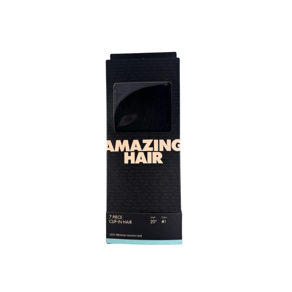 Amazing Hair 20-inch 7 Piece Clip-In Human Hair Extensions in Black