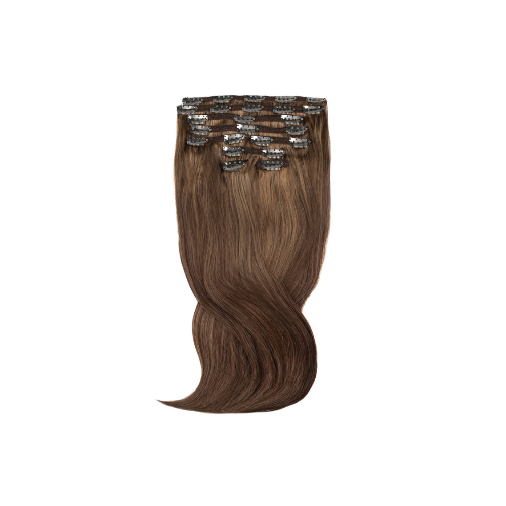 Amazing Hair 20-Inch 9-Piece Clip-In Human Hair Extensions in Chocolate Brown / Caramel