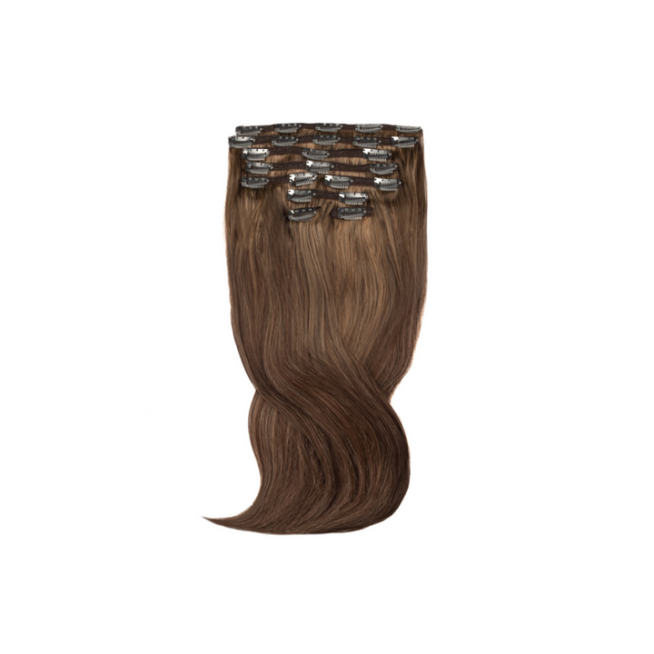 Amazing Hair 20-Inch 9-Piece Clip-In Human Hair Extensions in Chocolate Brown / Caramel